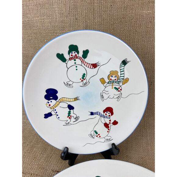 Set of 2 Temptations Round Snowman Serving Plates Cookie Tray - Picture 2 of 8